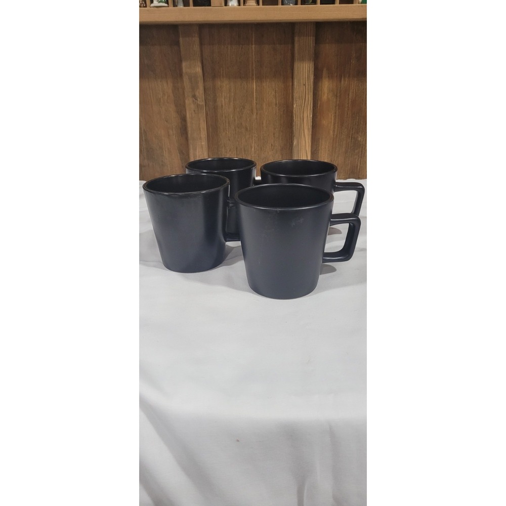 Set 4 STONE + LAIN Black Matte Modern Coupe Stoneware Coffee Mugs Cups 3 5/8"